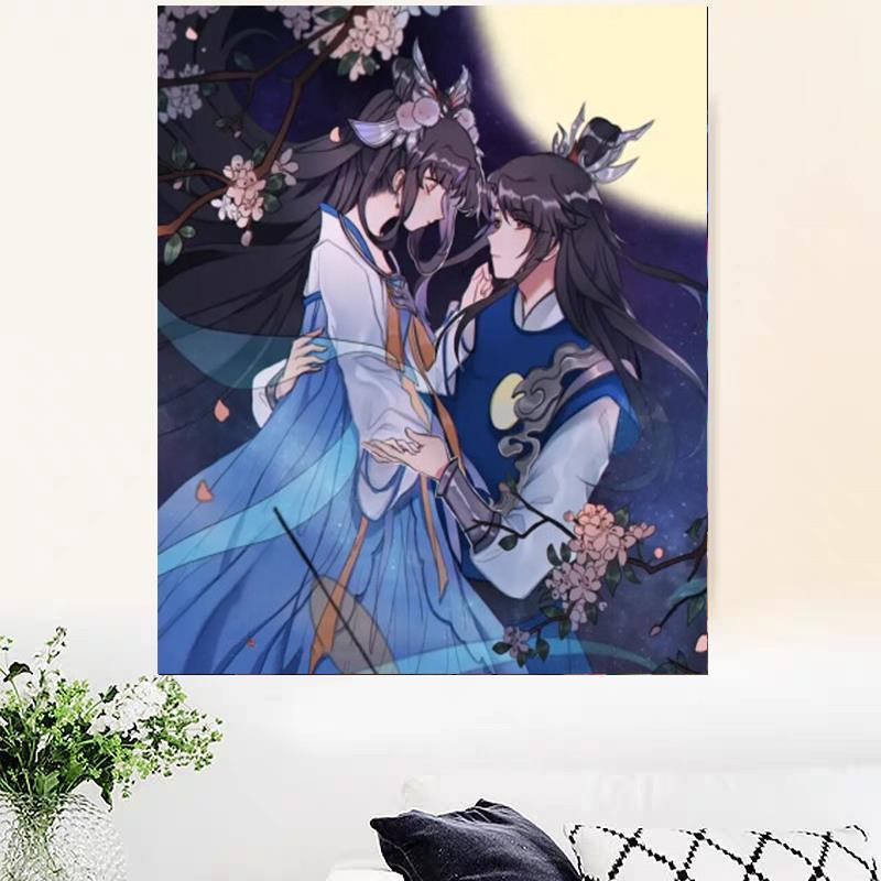 十字绣人物古风唯美梦幻嫦娥后羿情侣卡通动漫卧室月下花5d钻石画