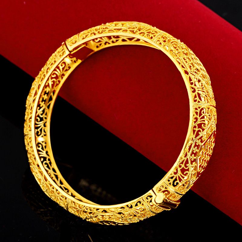 金品惠黄铜镀24k仿黄金手镯镂空复古时尚奢华大气生日礼物送老婆