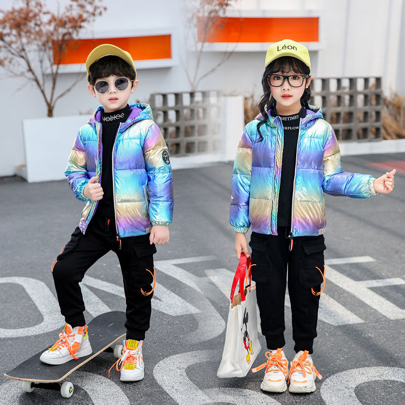 [thickened] white duck down children's down jacket girl boy's foreign style children's clothing bright color short baby coat in autumn and winter