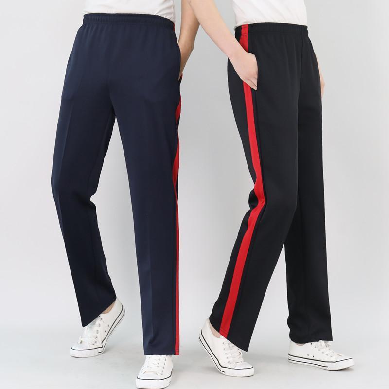 夏季初高中小學生深藍色黑色校褲一條槓春秋紅寬條運動褲校服褲子
