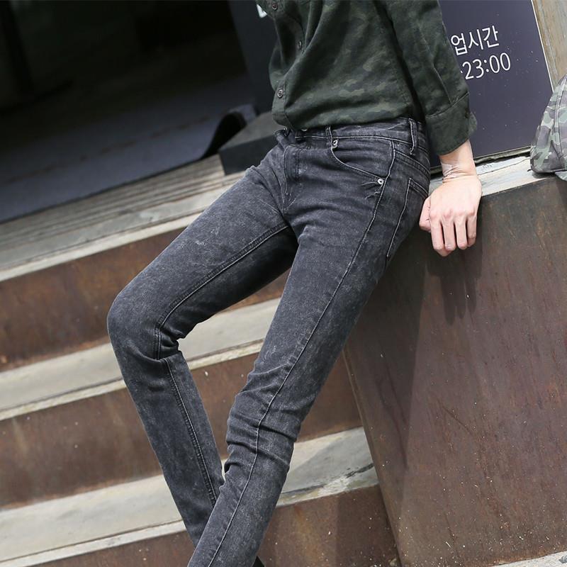 雪花帅气牛仔裤男装紧身弹力长裤小脚