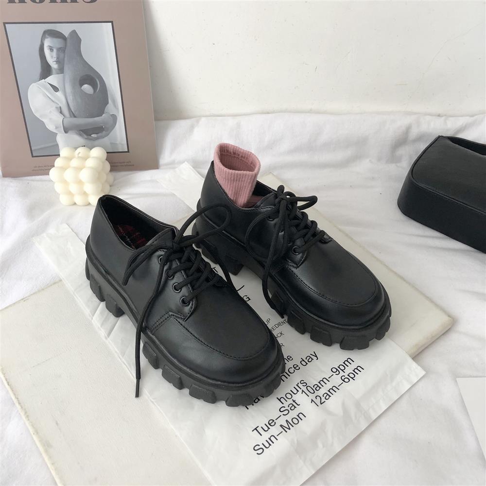 Thick-soled platform single shoes British style 2021 spring and summer college all-match increased patent leather students round toe small leather shoes women