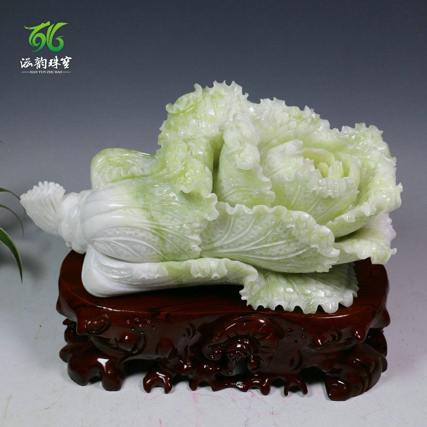 岫玉白菜摆件天然玉石玉雕摆件客厅玄关新居装饰开业礼品
