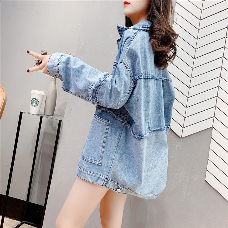 Internet celebrity fringed denim jacket women's mid-length 2021 new spring and autumn loose Korean version bf style all-match top trend
