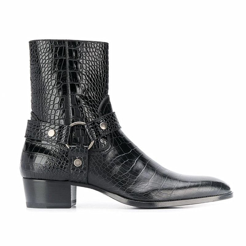 切尔西靴男真皮英伦风尖头chelsea boot石头纹短靴韩版拉链马丁靴【3