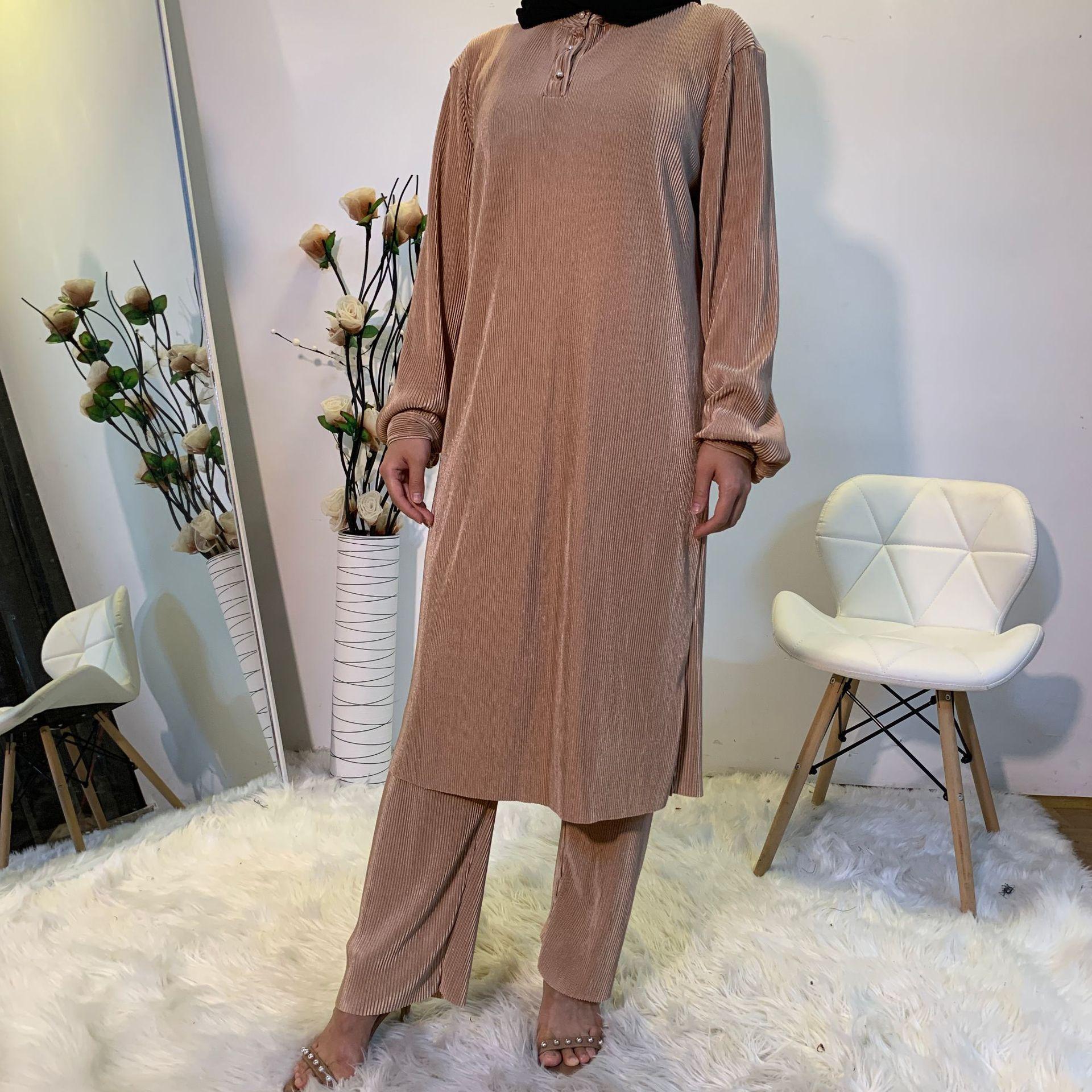 Muslim women's long pleated dress Middle East Arabian clothing Hui nationality evening dress suit two-piece set