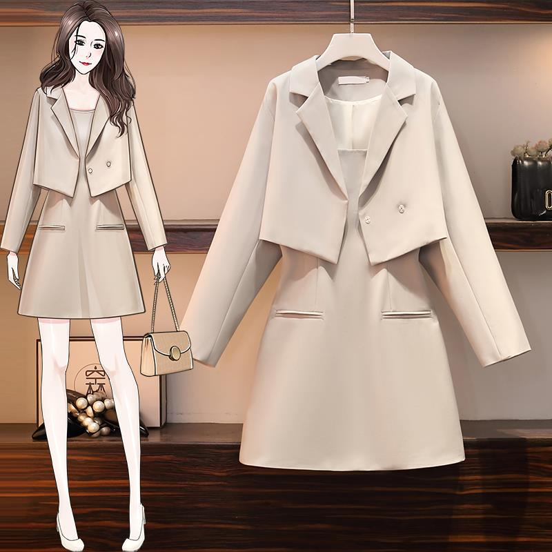 One piece / large women's dress fat sister's new autumn blazer with drawstring skirt casual two piece women's suit