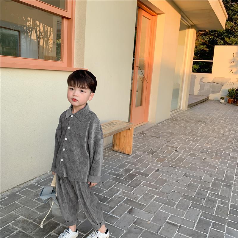 Boys 2020 new suit baby cardigan trousers foreign style two-piece set children's shirt cool feet pants Korean version