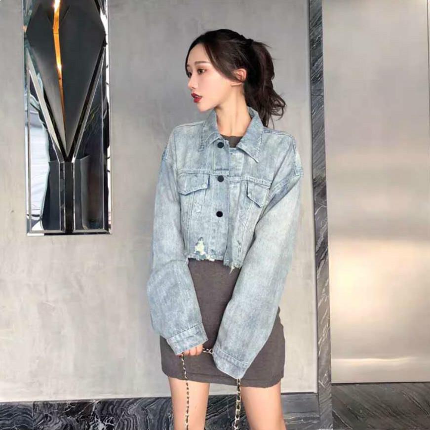 New style small denim jacket women's short Korean style all-match old retro jacket women's ripped long-sleeved denim jacket
