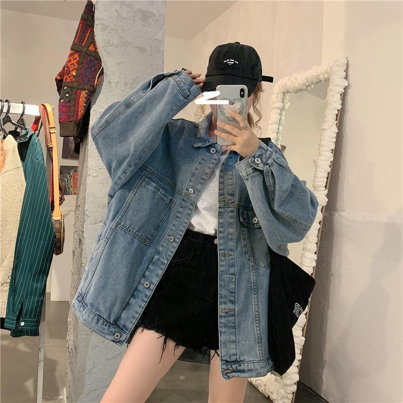 Retro Hong Kong style bf style denim jacket female autumn and winter all-match  new Korean version loose top cardigan ins tide