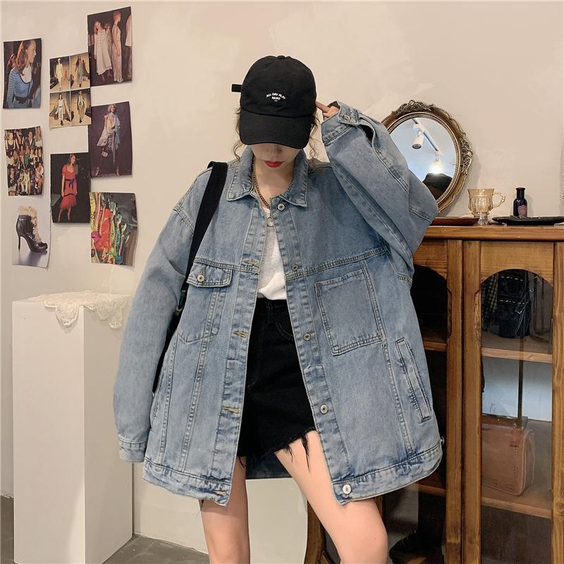 Retro Hong Kong style bf style denim jacket female autumn and winter all-match  new Korean version loose top cardigan ins tide