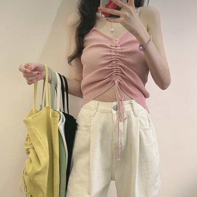 Large drawstring knitted vest suspender female students' new style of wearing outside and wearing inside drapes show thin and versatile sleeveless vest trend