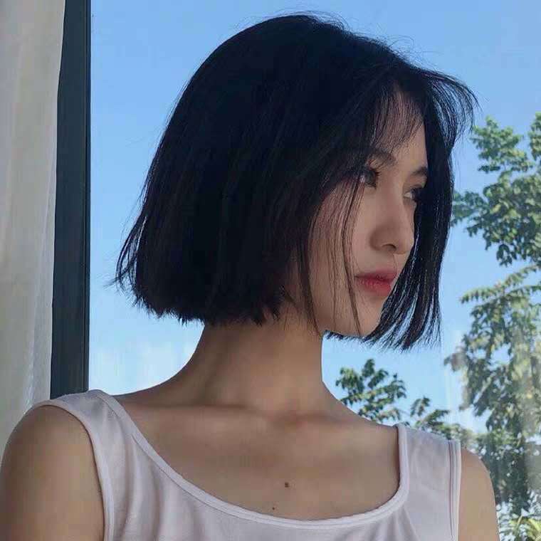 假发女短发中分无刘海波波头网红修脸圆脸减龄自然少女学生全头套