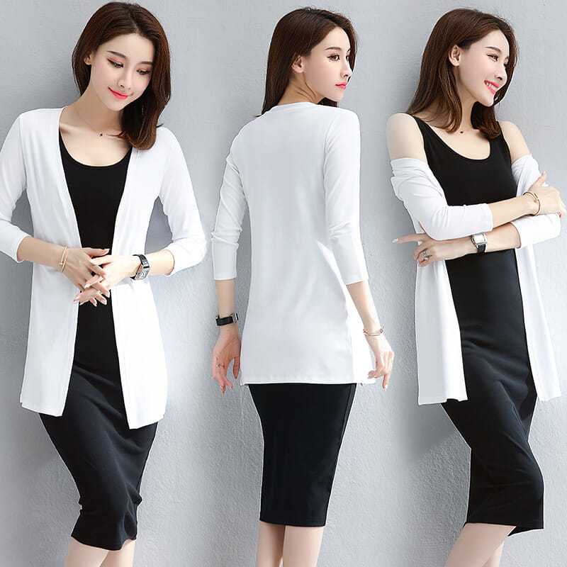 Outerwear cardigan women's knitted air-conditioning shirt 2023 spring and autumn new coat sun protection blouse mid-length top women