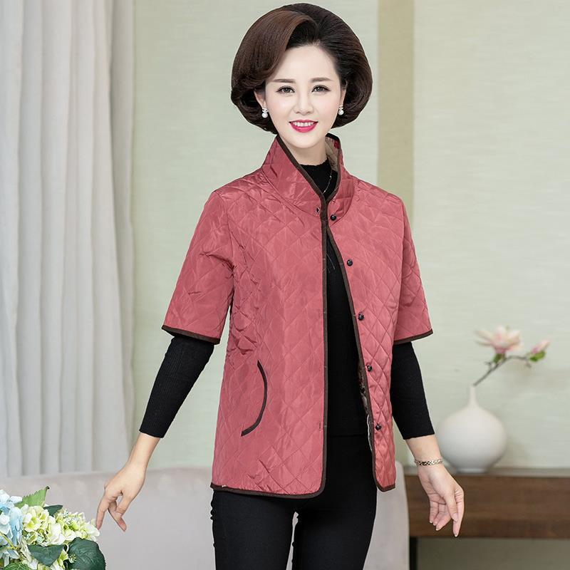 Middle-aged and elderly women's spring and autumn cotton vest jacket large size fashion mother's vest vest vest shoulder cardigan short top
