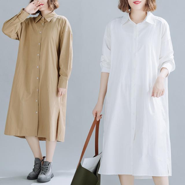 大碼春秋款女裝新款白色襯衫女長袖連衣裙女2023新款韓版寬鬆襯衣
