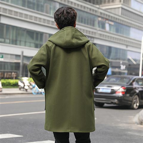 Wool coat men's Korean style trend autumn and winter retro horn buckle mid-length youth loose woolen windbreaker coat