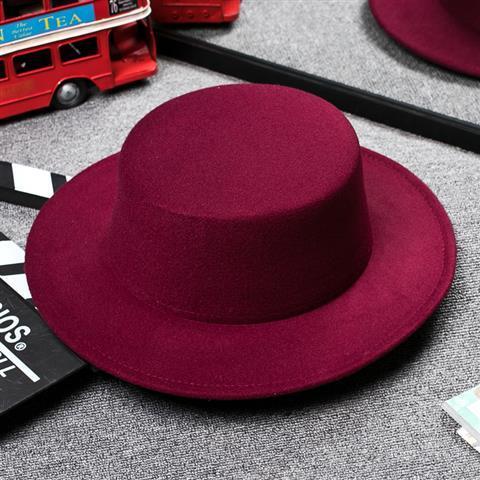 GD fashion casual black star same top hat Vintage gentleman British style flat top flat edge woolen hat for men and women