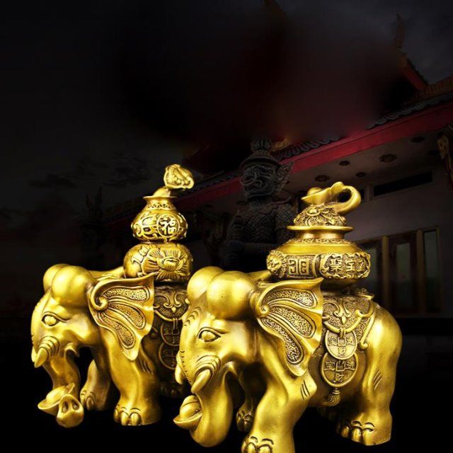 新纯黄铜精工如意葫芦聚宝盆大象摆件家居招财旺运吉祥装饰开业礼