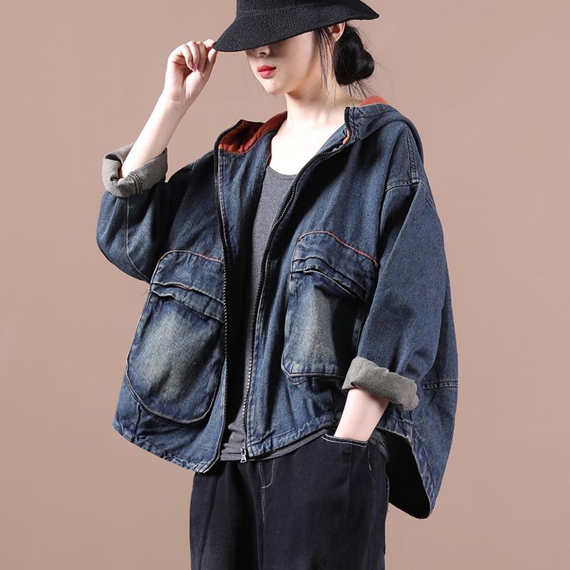 Large size literary hooded spring and autumn women's clothing new denim autumn coat women's trendy ins spring and summer long-sleeved top women