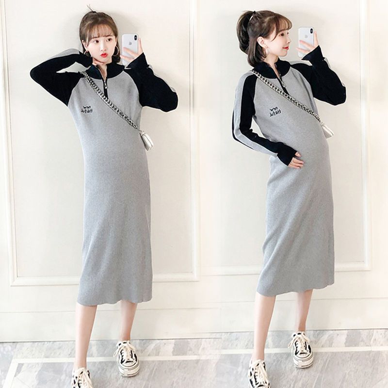 Maternity autumn dress new dress Chaoma net red casual dress pregnant women's skirt spring and autumn mid length top