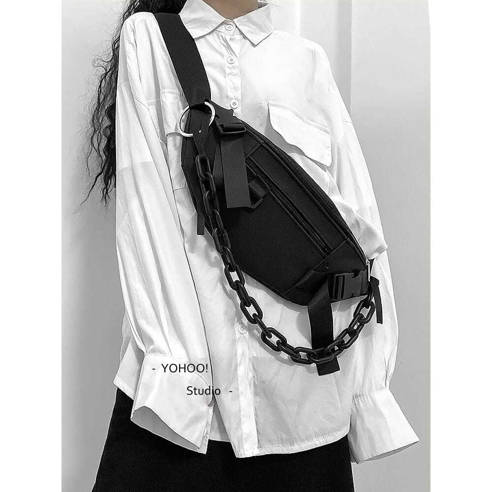YOHOO!/原創 中性ins潮酷帥風純色百搭pu皮斜挎包胸包手機包男女