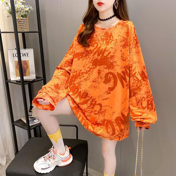 Slouchy top women's Plush coat 2020 spring and Autumn New Korean version versatile loose BF medium length long sleeve T-shirt