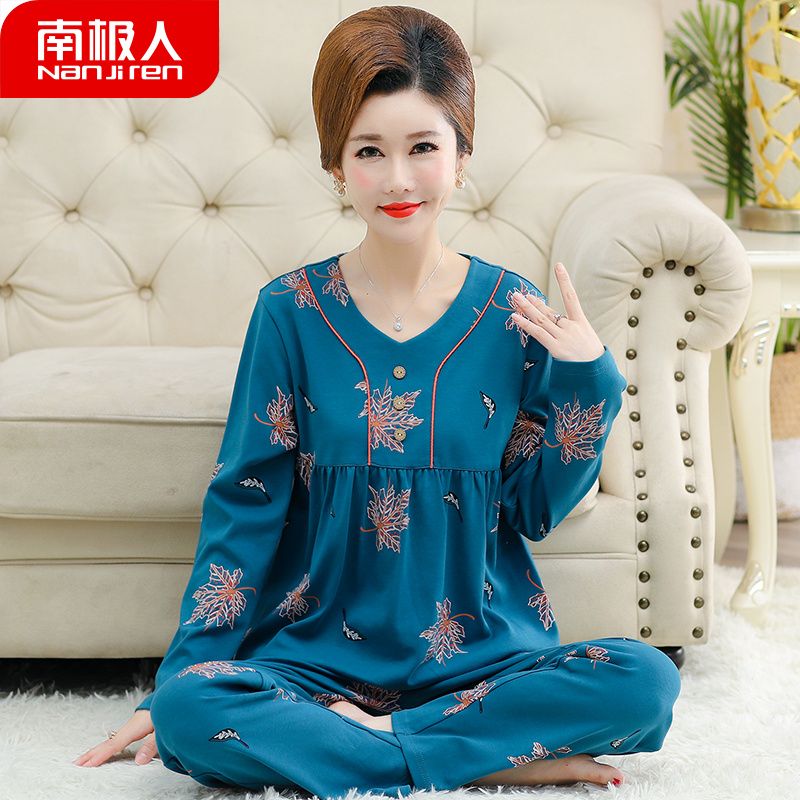 2021 new spring and autumn pajamas women's long-sleeved pure cotton middle-aged and elderly mothers summer thin old mother-in-law home clothes