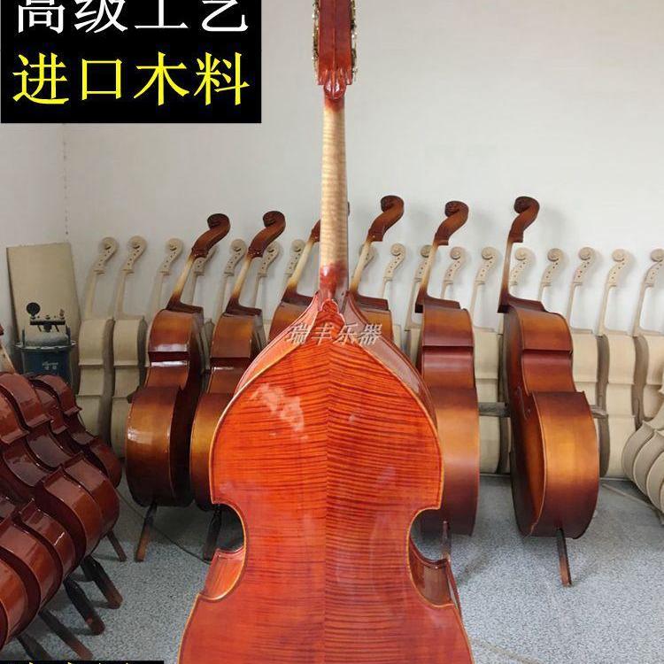高档天然虎纹手工倍大提琴低音大贝司贝斯专业乐团用演奏级大贝司