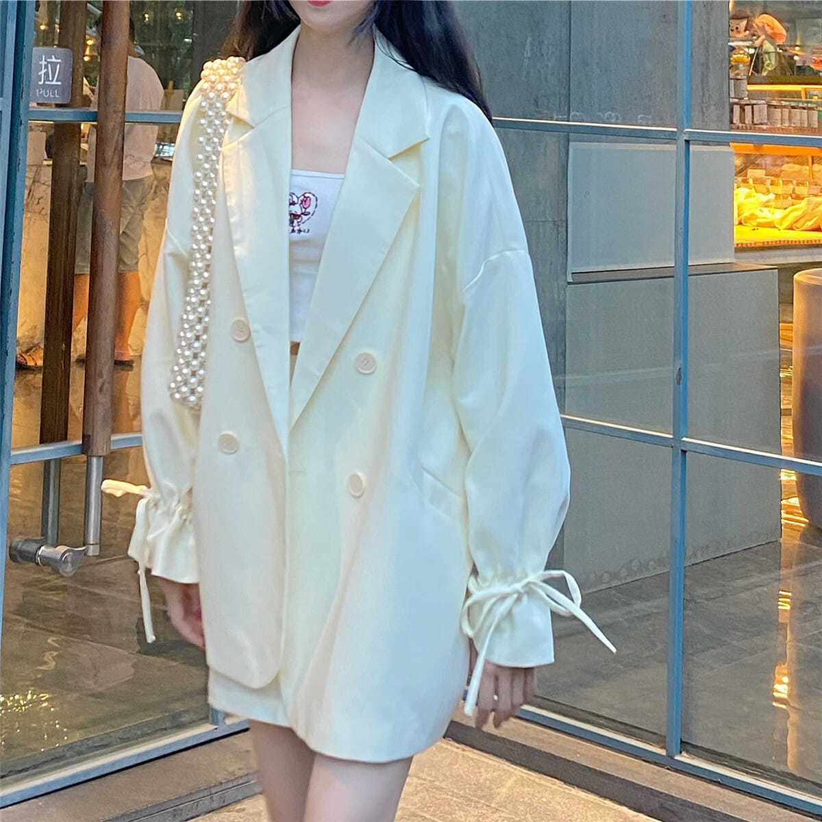 Autumn new college style Japanese soft girl cute bow tie long-sleeved windbreaker jacket student girl loose and versatile