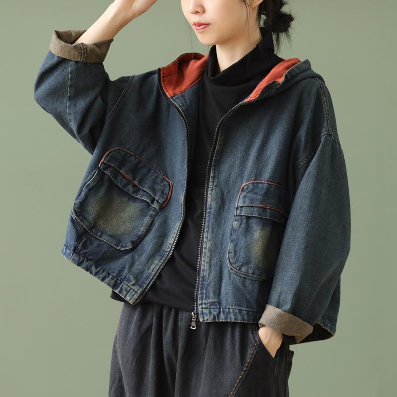 Plus size women's clothing 200 catties spring and autumn women's clothing new style foreign style denim jacket women's trendy ins spring top women's short style