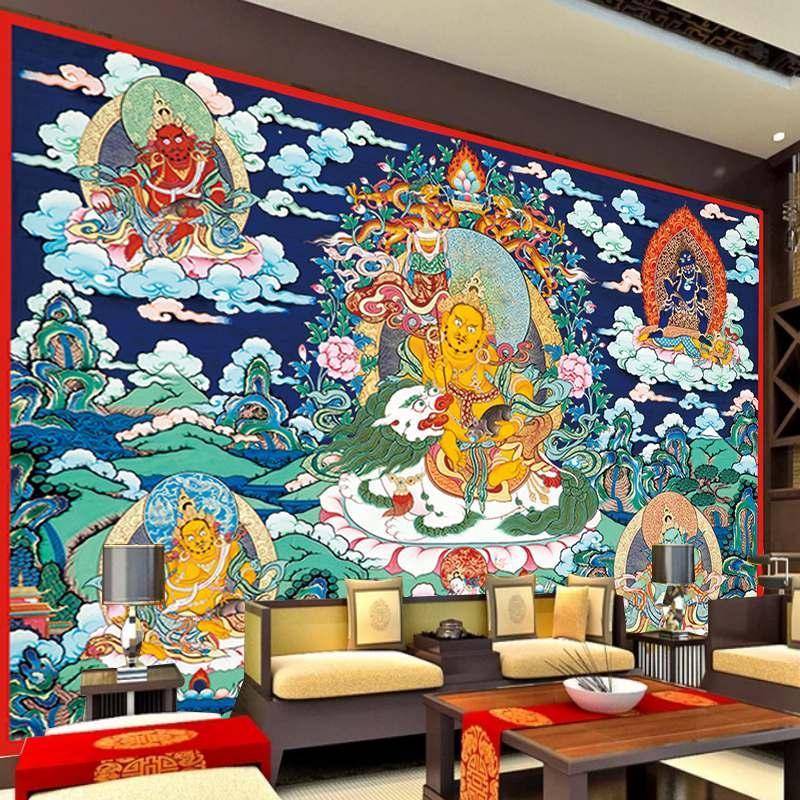 西藏黄财神壁纸佛像唐卡佛教用品藏式巴拉大型唐卡佛壁画