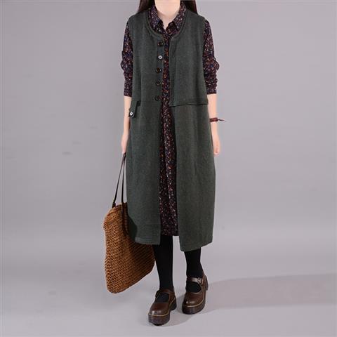 2020 autumn and winter new loose mid-length solid color vest coat women's large size literary sleeveless knitted vest vest vest