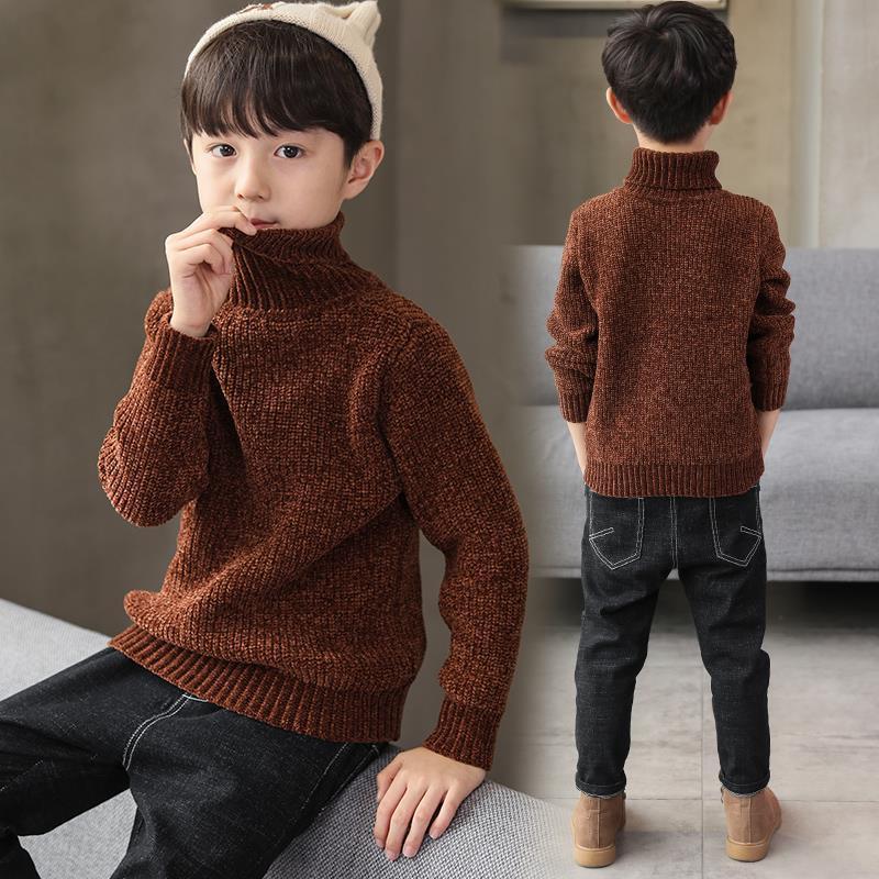Boys' sweater thickened high collar winter 2020 new children's pullover sweater big boy chenille casual Korean version