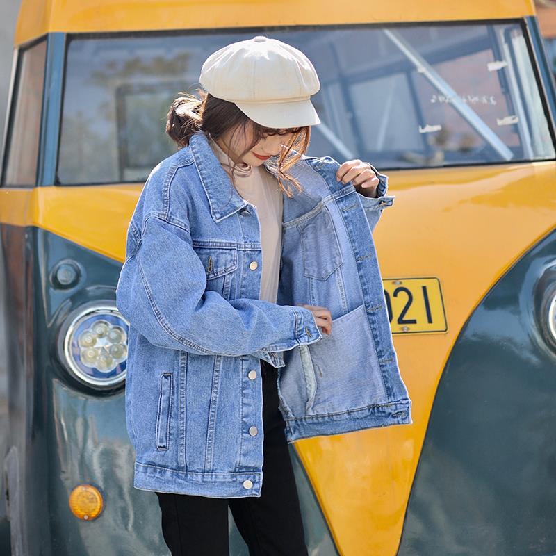Large size fat mm denim jacket female bf loose 2020 new spring and autumn Korean version Hong Kong style all-match student retro top