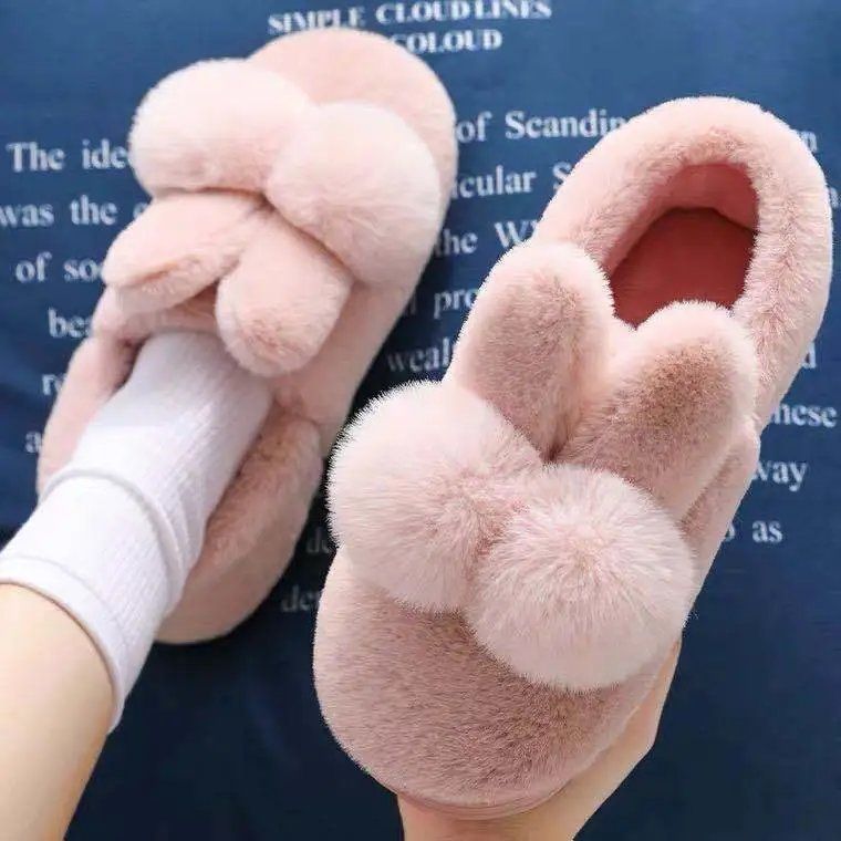 Cotton slippers women and men winter cartoon cute plush couple thick bottom antiskid indoor children's home bag heel