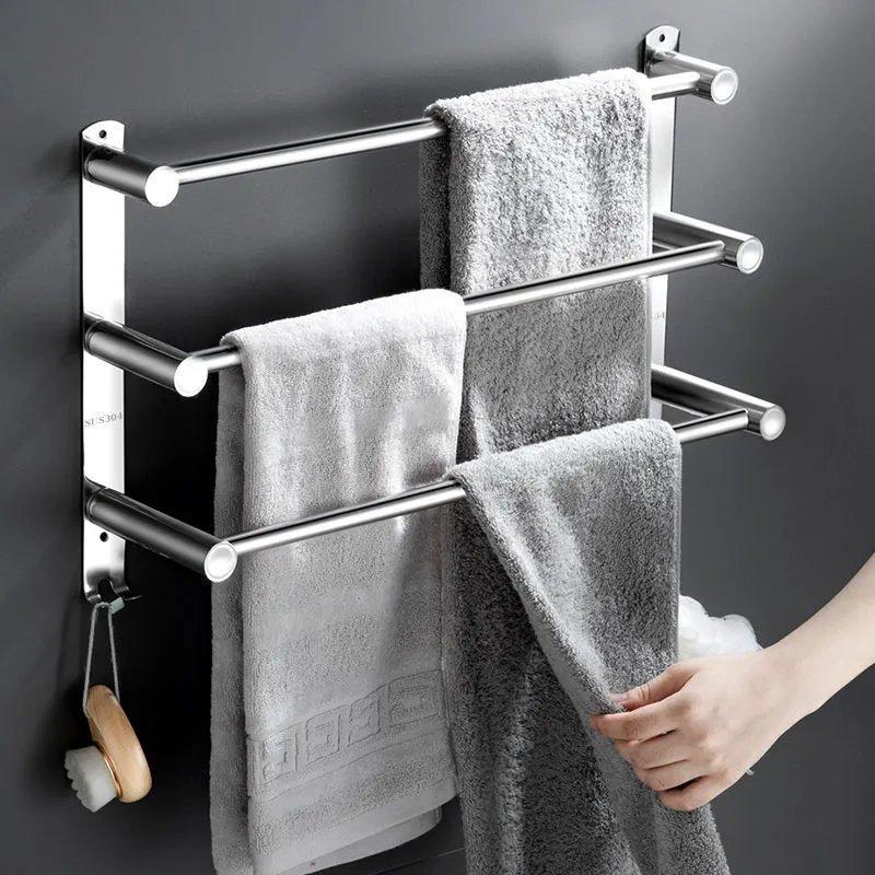 Extra thick 304 stainless steel bathroom towel rack with hook toilet non perforated shelf toilet towel bar