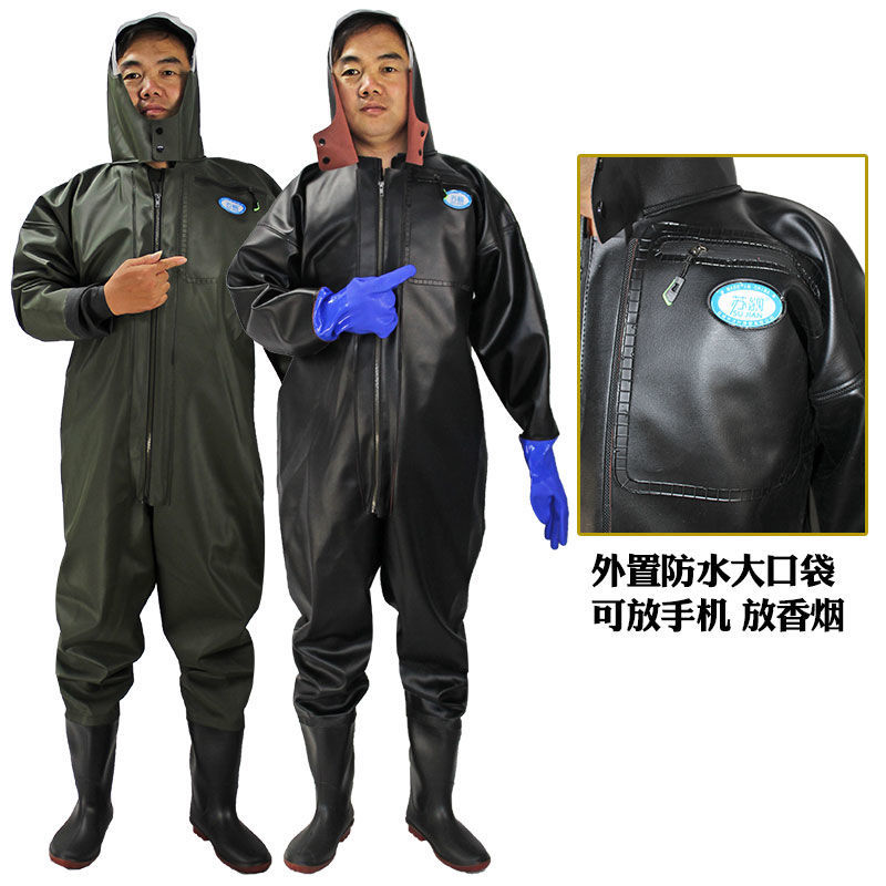 手套钓全潜水服耐磨水衣服水裤雨靴下水裤连体裤防水裤一体胶加