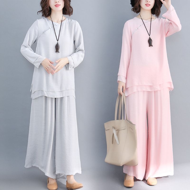 修禪服女套裝春夏打坐棉麻中式居士服上衣禪意中國風唐裝復古茶服