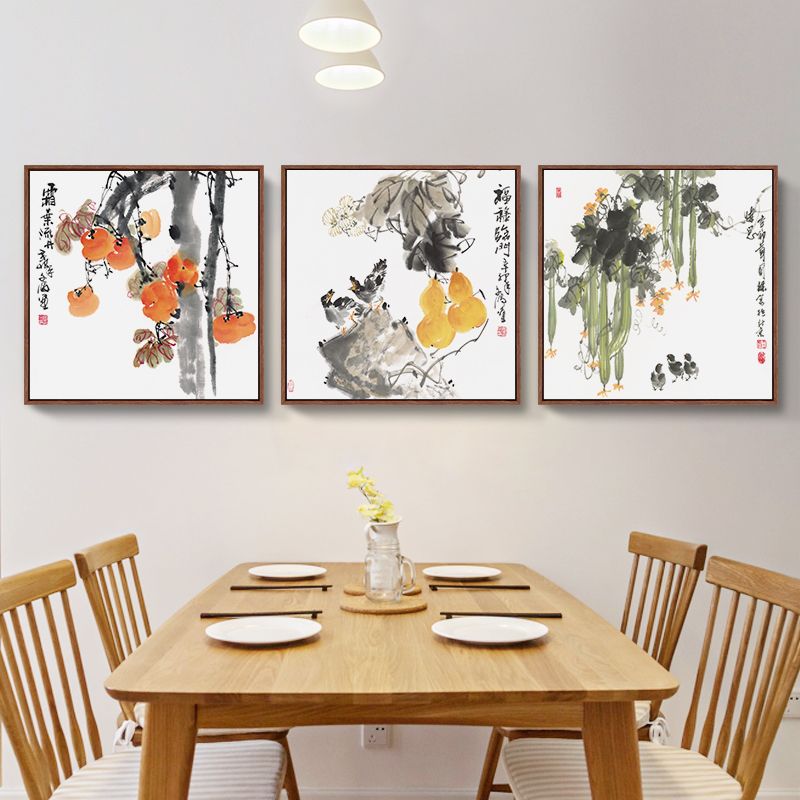 品美新中式餐厅装饰画事事如意柿子画中国风饭厅挂画单幅厨房壁画