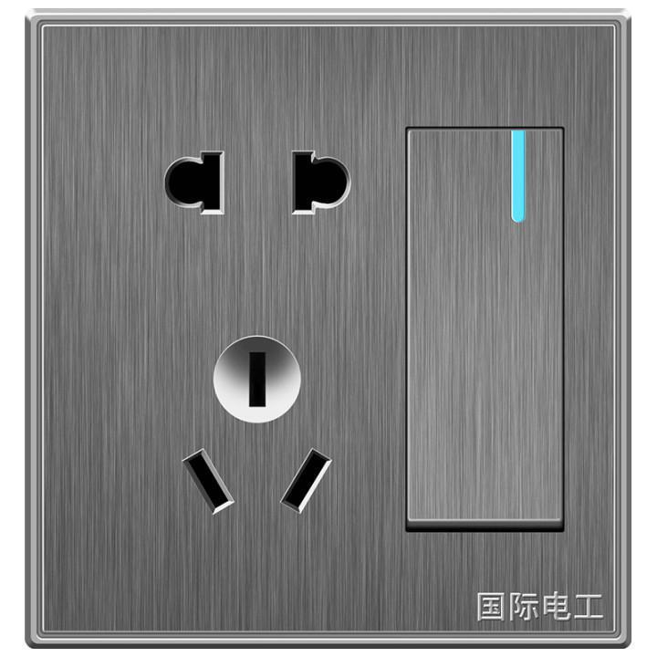 【一开五孔单控】国际电工86型墙壁暗装家用开关插座面板带二三插
