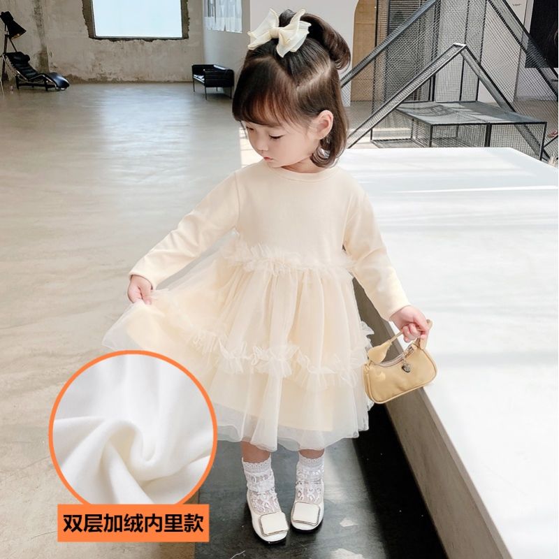 Children's wear girls long sleeve dress Plush thickening baby autumn and winter children's princess skirt 2020 new style