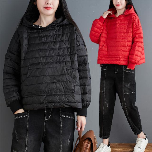 減齡穿搭秋冬新款文藝大碼套頭羽絨棉衛衣女時尚保暖洋氣棉服外套