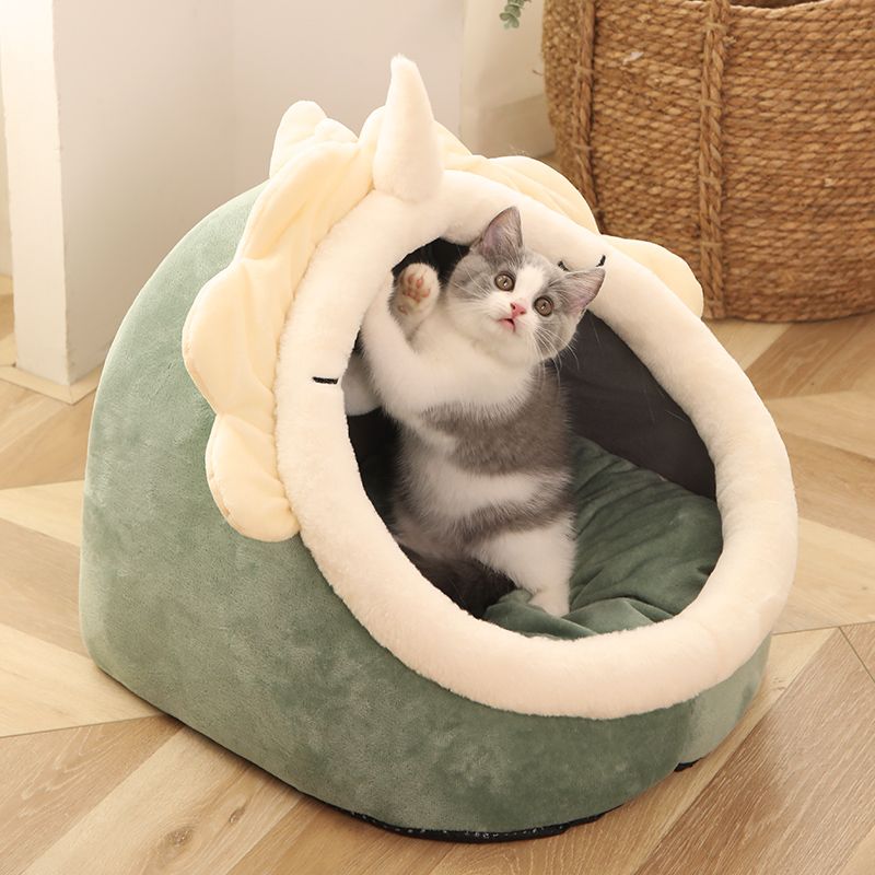 Cat house four seasons villa semi closed washable cat house warm and thickened large kennel bed pet house