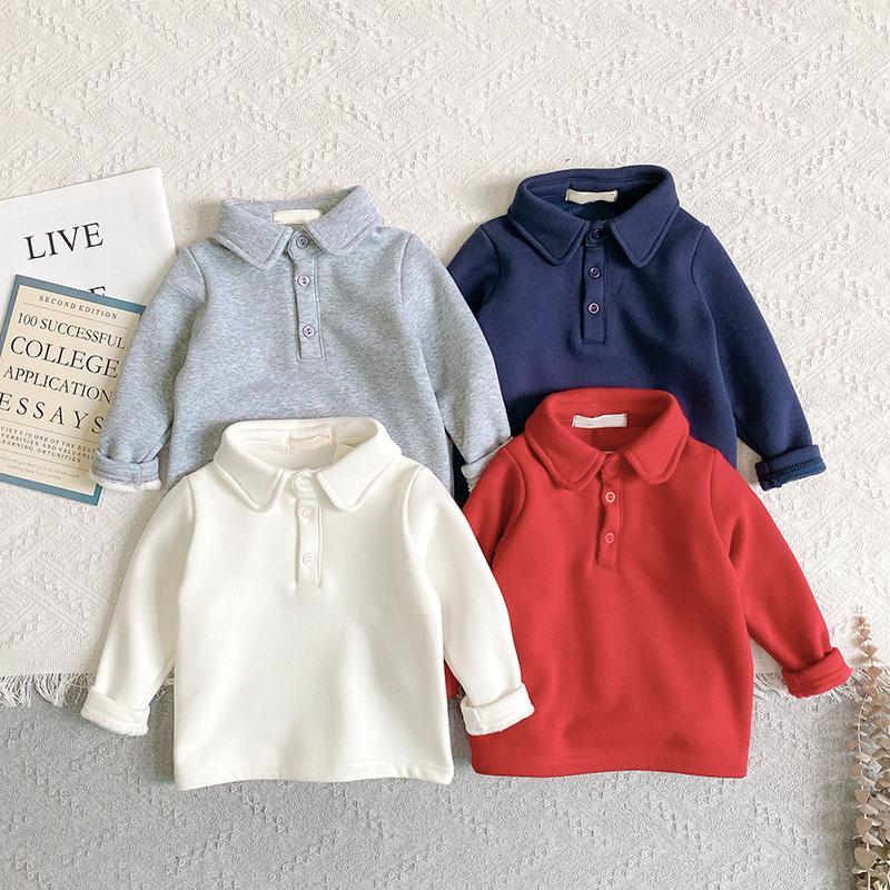 2020 autumn and winter boys' long sleeve plush and thick Lapel T-shirt children's baby Korean pure cotton polo shirt