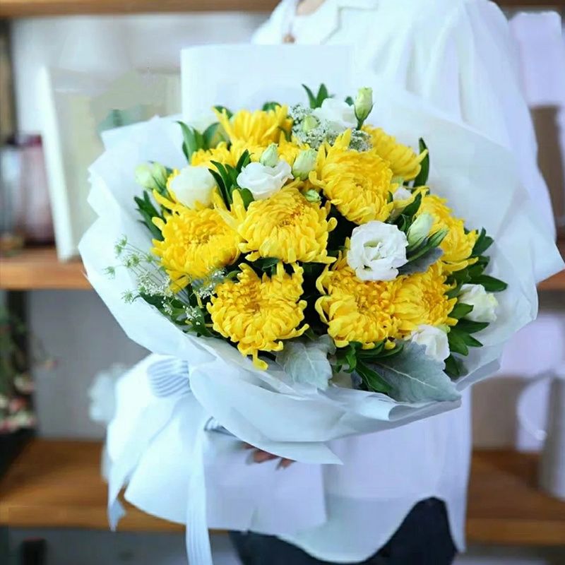 重阳节黄白菊花束扫墓上海鲜花速递同城祭拜白事哀悼