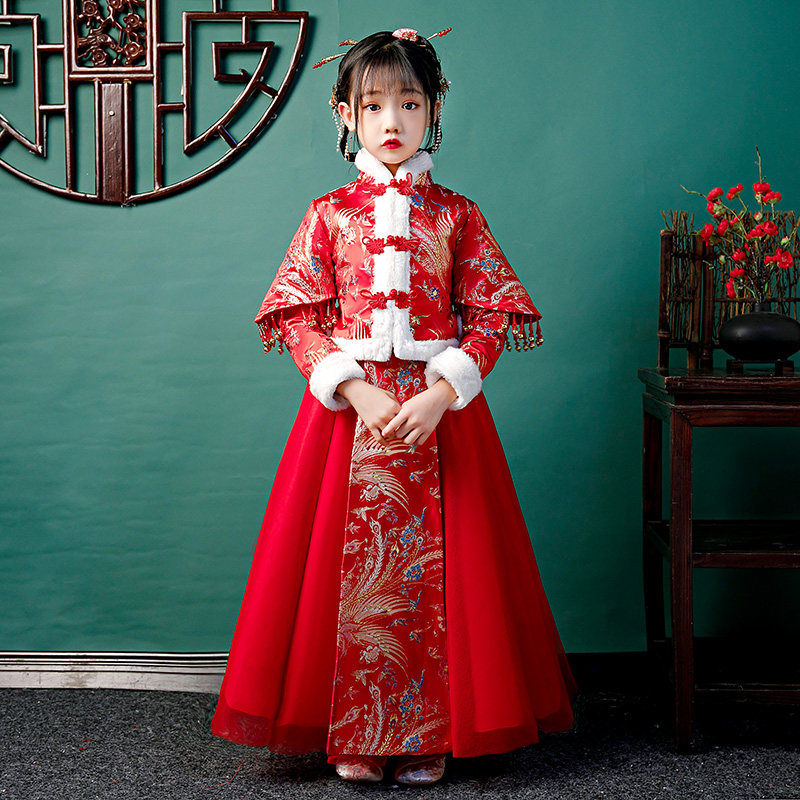 女童中国风超仙过年汉服儿童加厚唐装小女孩古装新年装拜年服冬装