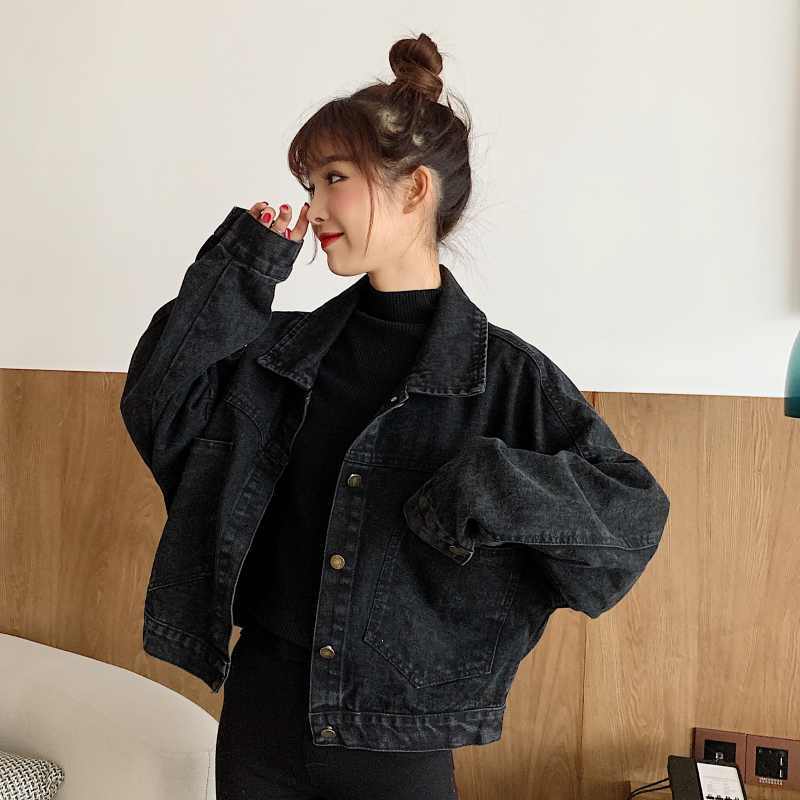 Autumn and winter 2021 new long-sleeved denim thick coat female Korean version loose student short style all-match ins trend