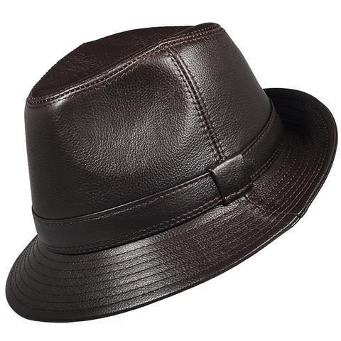 Autumn and winter men's leather middle-aged and elderly gentleman hat old man jazz hat sheepskin hat dad outdoor old man hat