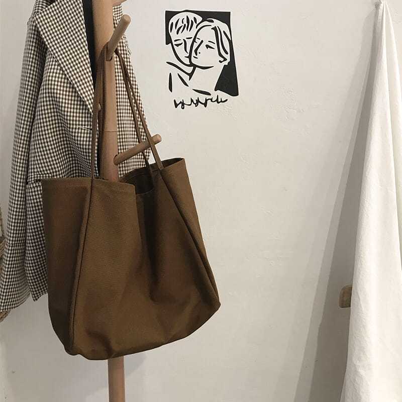 韓版森系帆布包包女2019新款復古時尚單肩大包學生休閒手提托特包